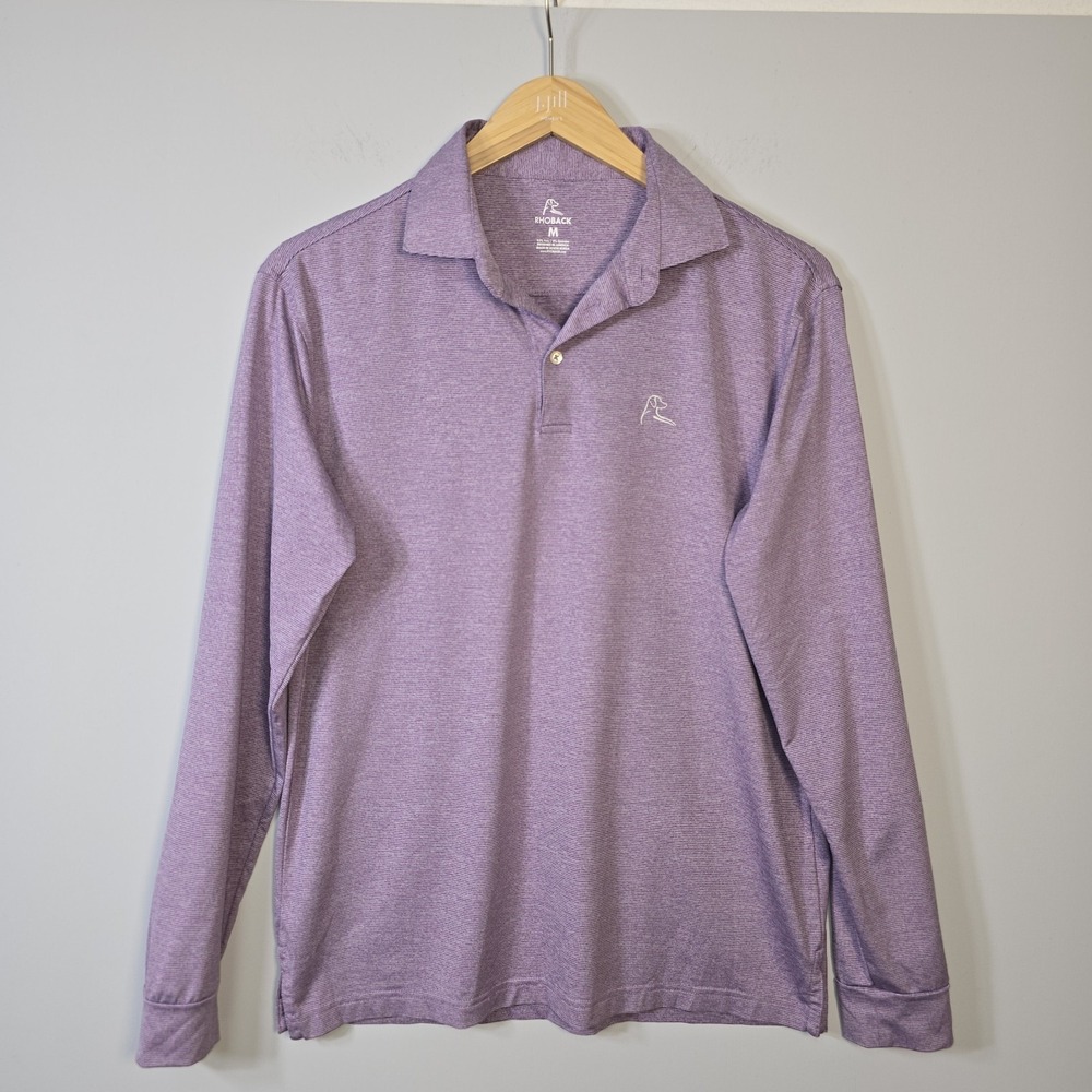 Rhoback Purple Heathered Polo Shirt Long Sleeve Sz M Golf Mens Logo Performance